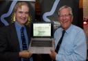 Bruce Gittings (left) shares details of his presentation on the Gazetteer for Scotland with speaker's host Bob Watson