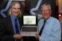 Bruce Gittings (left) shares details of his presentation on the Gazetteer for Scotland with speaker's host Bob Watson