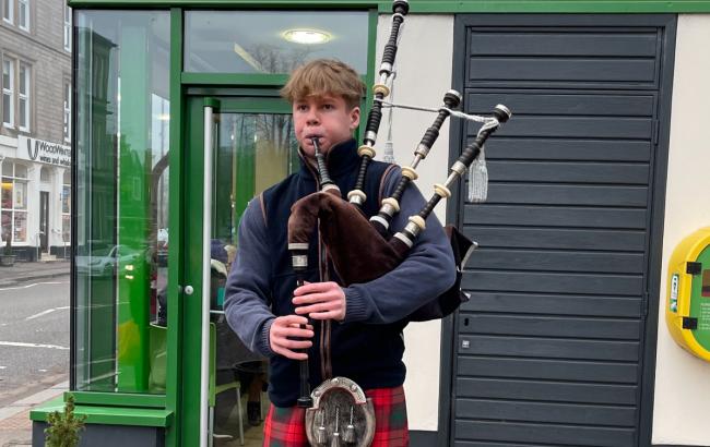 Talented young piper Max Rae has continued his fundraising activities for Strathcarron Hospice