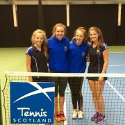 Netting A Win ... The winning team (left to right) of Eilidh Davidson, Kirsty Robertson, Katie Bradley and Dunblane tennis ace Andy Murray’s cousin Cora Erskine on the court