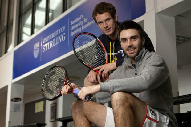 Colin Fleming with Andy Murray at the National Tennis Centre on campus
